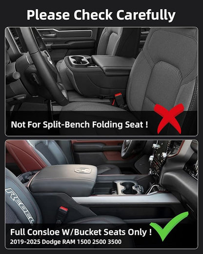 Center Console Organizer for 5th Gen 2025 2024-2019 Ram 1500 2500 3500(Full Console w/Bucket Seats Only), ABS Storage Box, Middle Console Tray Organizer, Insert Container Pallet-White