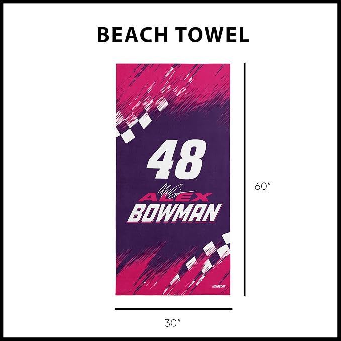 Northwest NASCAR Alex Bowman Simple Speed Beach Towel, Cotton Blend Lightweight Bath, Pool Swim Travel Fan Gear, 30 x 60 Inch