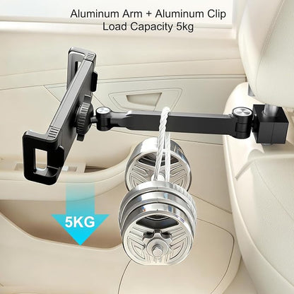 UPERGO Headrest Car Tablet Holder - [Long Aluminum Extension Arm] [Ultra-Compact] Foldable iPad Holder for Car Backseat, Road Trip Essentials iPad Back Seat Mount, Tablet Headrest Mount