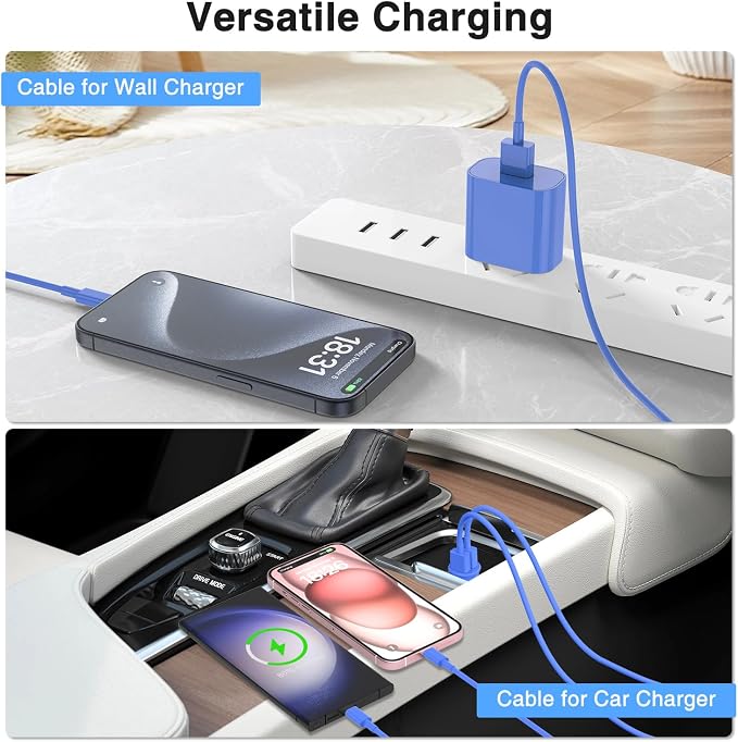 Car Carplay Cable for iPhone 16 15 Pro Max 15 Plus Car Charger, 6FT USB to USB C Cable for Car Charger Adapter, Carplay USB C Cord Accessories Charging for iPad 10th Gen/iPad Pro Air 5th-DarkBlue