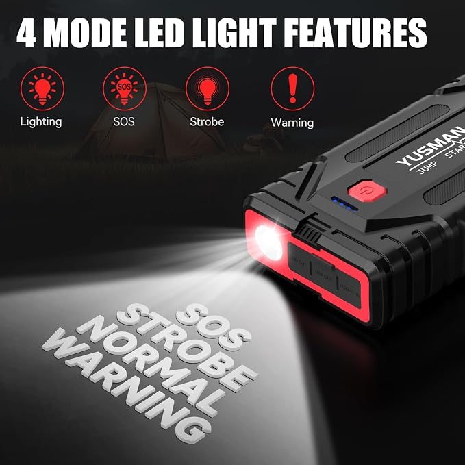Jump Starter, 7000A Car Jump Starter, 12V Battery Jump Starter Pack, Portable Charger and Jumper Cables for All Gasoline and 10L Diesel Engines, Dual USB Quick Charge 3.0 and LED Bright Light