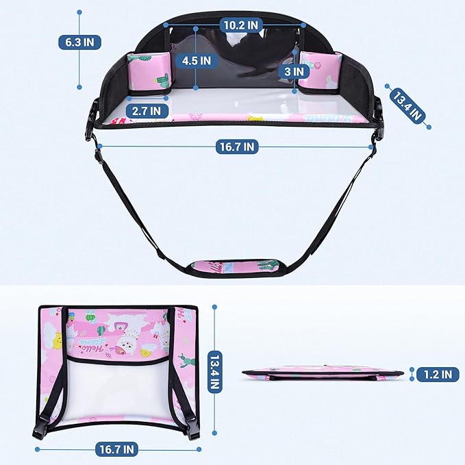 COOLBEBE Kids Travel Tray for Toddler Car Seat, Travel Tray for Airplane, Toddler Car Seat Lap Tray, Carseat Table Tray for Kids Travel Activities (Pink Alpaca)