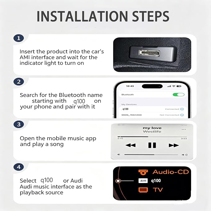 Bluetooth 5.0 Car Adapter for Audi with AMI Interface,Bluetooth aptX-HD Music Receiver,Compatible with Audi 3G AMI,2G AMI,VW MDI and Mercedes Media Interface