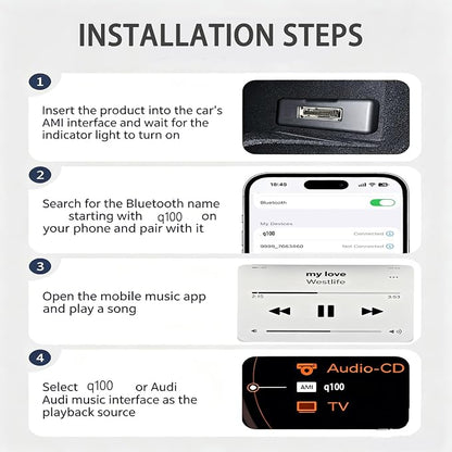 Bluetooth 5.0 Car Adapter for Audi with AMI Interface,Bluetooth aptX-HD Music Receiver,Compatible with Audi 3G AMI,2G AMI,VW MDI and Mercedes Media Interface
