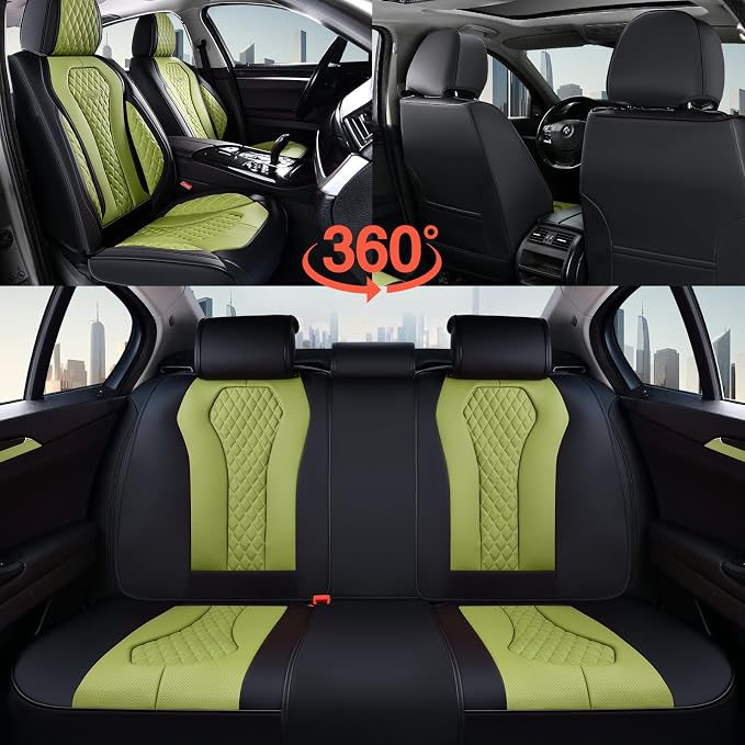 Coverado Seat Covers, Car Seat Covers Full Set, Green Car Seat Cover, Car Seat Cushion Waterproof, Luxury Auto Seat Covers, Seat Cover Car Seat Protector Fit for Most Cars