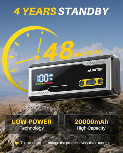 AUXITO 9000A Jump Starter, 12V Car Battery Jump Starter, Up to All Gas/All Diesel Engine with LED Display, 30W Type-C Fast Charging and 168W DC Output, 3-Mode Flashlight, Storage Case