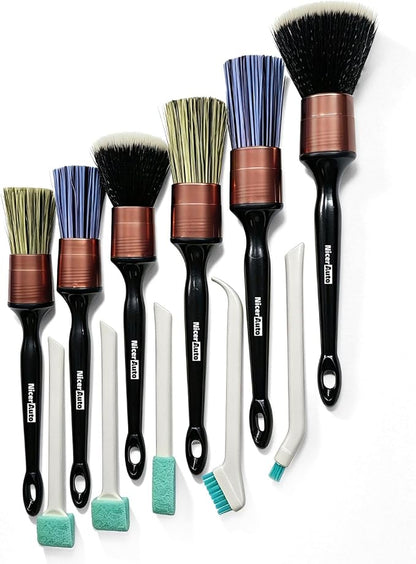 11PCS Professional Car Detailing Brush Set, Boars Hair & Ultra Soft Auto Detailing Brushes for Car Interior Exterior Cleaning, No Scratch Detail Brush Kit for Wheels Leather Air Vents, Rose Gold