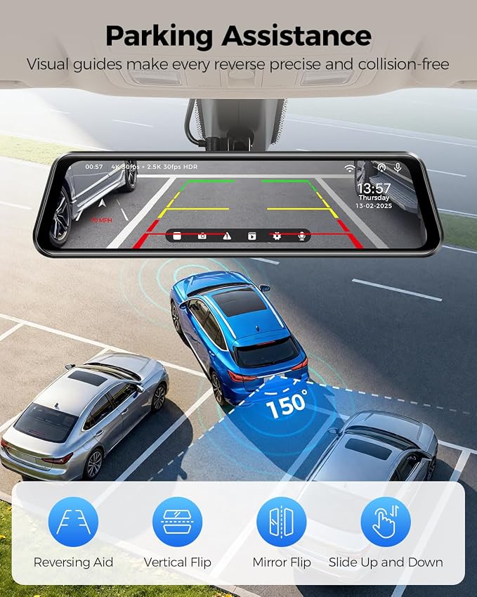 AZDOME PG17 Pro STARVIS 2 Mirror Dash Cam Front and Rear with IMX678, ADAS 12" Rear View Mirror Camera, 4K+ 2.5K Dual HDR Dash Camera for Cars, 5.8GHz WiFi Car Camera with 128GB Card Voice Control GPS