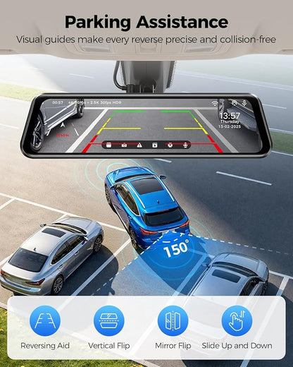 AZDOME PG17 Pro STARVIS 2 Mirror Dash Cam Front and Rear with IMX678, ADAS 12" Rear View Mirror Camera, 4K+ 2.5K Dual HDR Dash Camera for Cars, 5.8GHz WiFi Car Camera with 128GB Card Voice Control GPS