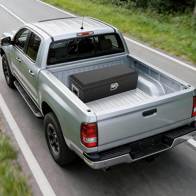 Heavy Duty Steel Metal Tool Box 20" for Truck Bed, Locking Plate Crossbed Storage Chest with Gas-Strut Assisted Lid, Weather-Resistant Truck Bed Tool Box for Pickup, Trailer, RV