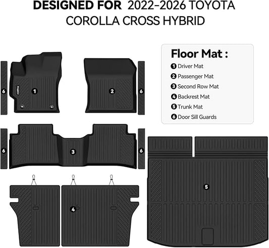 Floor Mats for 2020-2026 Toyota Corolla Hatchback, Trunk Mat and Backrest Mat & Door Sill Guard All Weather TPE Protector for Toyota Corolla Hatchback Accessories