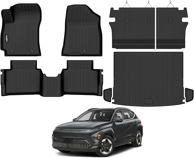 Floor Mats for Hyundai Kona Floor Mats 2024-2025 2026(No for EV), Trunk Mat and Backrest Mat All Weather TPE Protector for Hyundai Kona Accessories