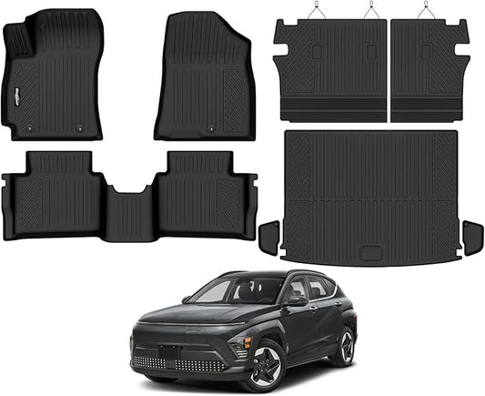 Floor Mats for Hyundai Kona Floor Mats 2024-2025 2026(No for EV), Trunk Mat and Backrest Mat All Weather TPE Protector for Hyundai Kona Accessories