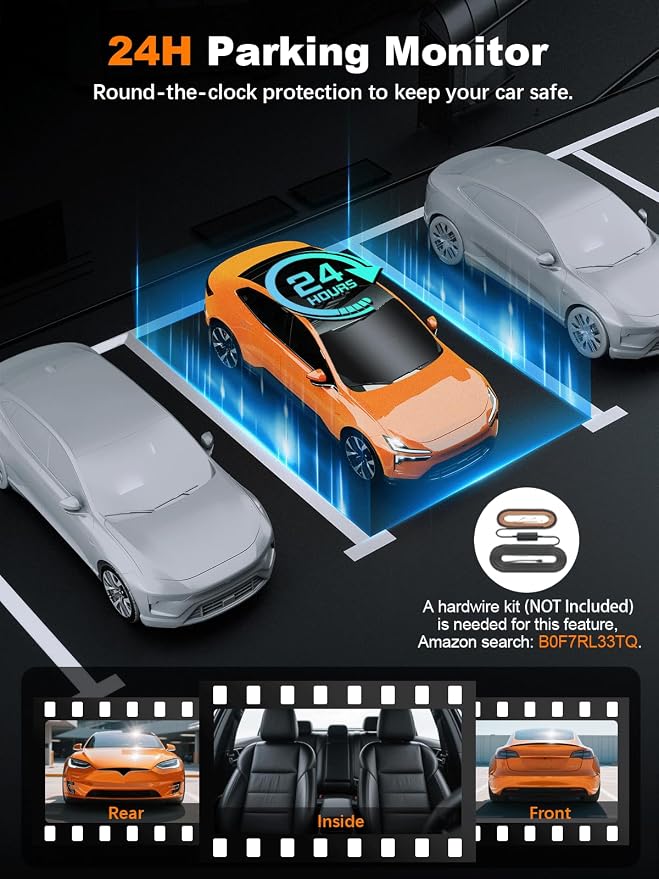 4K 3 Channel Dash Cam Front and Rear Inside, Built-in 5.8GHz WiFi GPS, 64GB Card Included, 4K+1080P+1080P Dash Camera for Cars, 3.18'' IPS Screen Dashcam with G-Sensor, 24H Parking Monitor