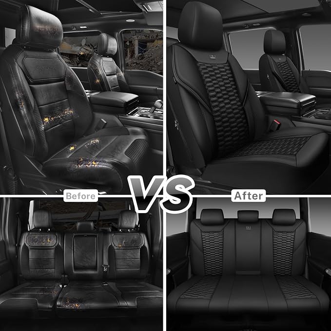 CAR PASS 3D Foam PU Leather Car Seat Covers Full Set,Luxury Breathable Faux Leather Seat Covers for Car,Anti Slip Universal Fit for SUVs Vans Sedan Truck Automotive,Armrest Airbag Compatible All Black