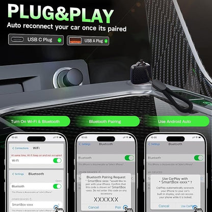 Wireless Carplay Adapter (2025 Upgrade), Plug and Play, Convert Wired to Wireless Bluetooth Carplay Adapter for iPhone - No Latency -Micro Size