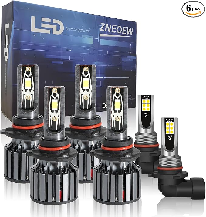 Fit For Ford Explorer (2002 2003 2004 2005) bulbs,9005 9006 High Low Beam and 9145 Fog Light bulbs Combo kit, 6000K White light, 30000LM 500% Brightnes Bulbs, with Fan, Plug n Play, pack of 6