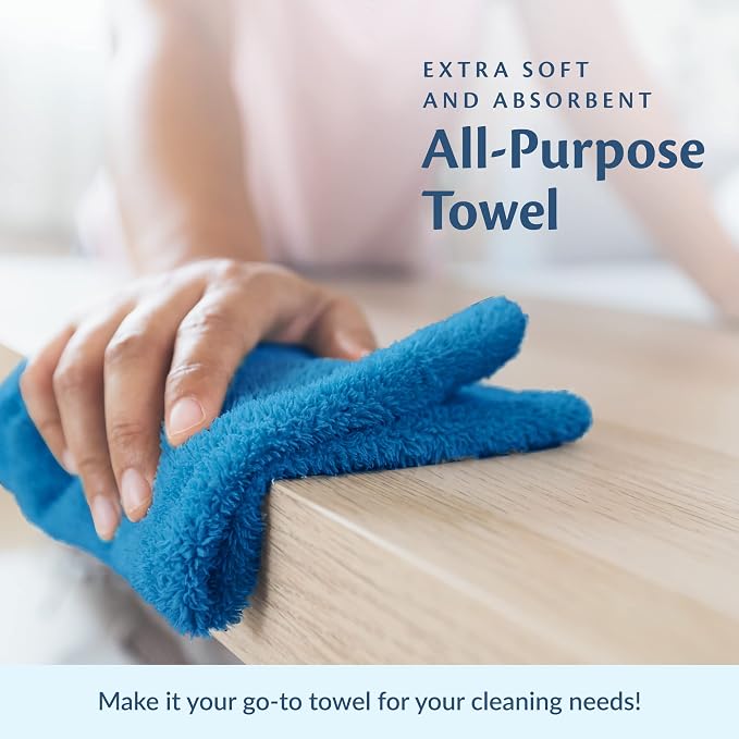 Cotton Towels for Multiple Use, 100% Ring Spun Cotton Towel Set, Heavy Duty - Super Absorbent Cleaning Towels for Car and Home - 16” X 27” (12 Pack, Blue)