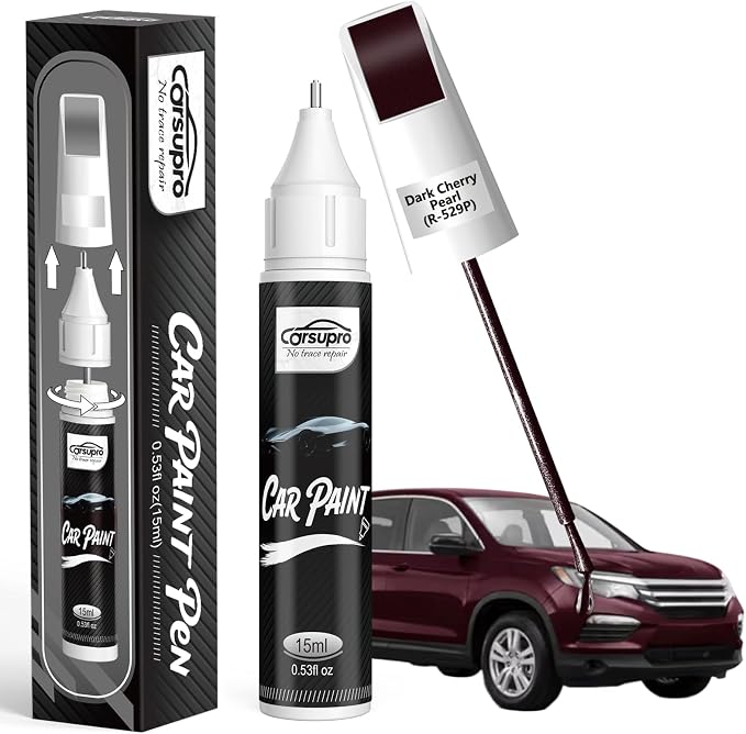 Dark Cherry Pearl(R-529P) for Honda Touch Up Paint Pen, 2 in 1 Car Scratch Remover with Pen Tip and Brush, Precise Color Match for Car Paint Scratch Repair, Quickly and Easily Fix Chips and Nicks