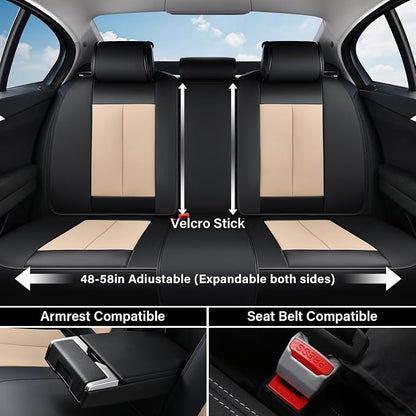 Coverado Car Seat Covers Full Set, Seat Covers for Cars, Automotive Seat Covers, Waterproof Nappa Leather Front Seats and Back Car Seat Protector, Universal Fit for Most Cars SUV Trucks,Black&Beige