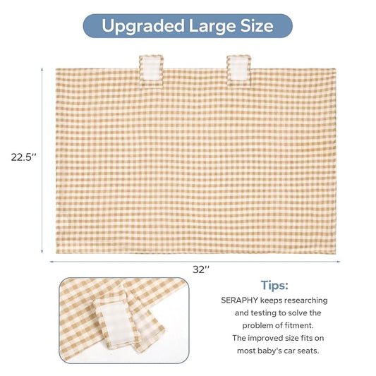 SERAPHY 100% Muslin Cotton Car Seat Covers for Babies, Universal Baby Car Seat Cover, Breathable Muslin Carseat Cover Canopies for Boys and Girls, Soft Infant Car Seat Cover for Summer — Beige