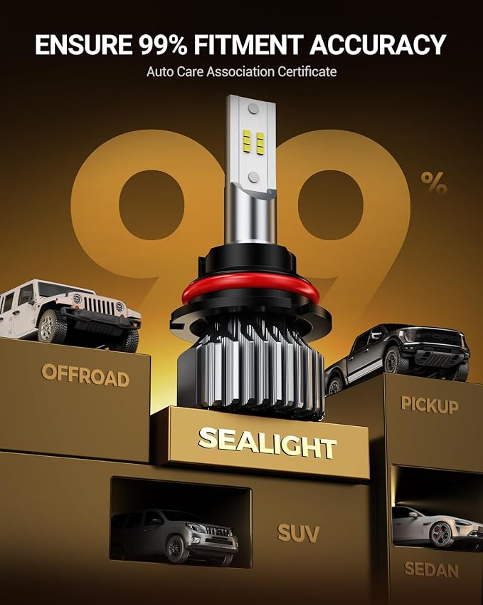 SEALIGHT S1 9007/HB5 Bulbs or 9007 Fog Bulb 32000LM Super Bright, Real 1:1 Design 9007 Fog Light Bulbs, No Fan No Noise HB5 Fog Bulb, 6000K Cool White Bulbs, 3min Plug and Play, IP67, Pack of 2