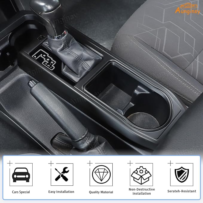 Aunginsy Center Console Gear Shift Panel Cover Cup Holder Trim Kit Compatible with Toyota Tacoma 2016-2023 Car Gear Shifter Cupholder Panel Decorative Frame Protection Ring ABS Interior Accessories