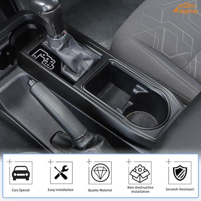 Aunginsy Center Console Gear Shift Panel Cover Cup Holder Trim Kit Compatible with Toyota Tacoma 2016-2023 Car Gear Shifter Cupholder Panel Decorative Frame Protection Ring ABS Interior Accessories