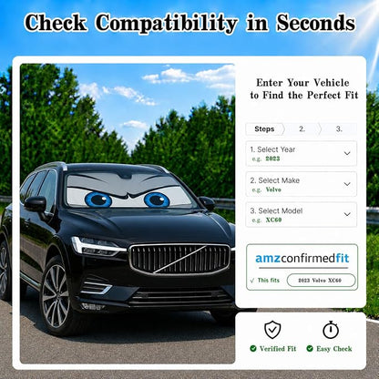Car Windshield Sun Shade, Funny Eyes Car Sun Shade, Windshield Cover Universal Fits Crossover Mid-Large Sedan SUV Family Vehicle,UV Heat Protection - 63 x 31.5