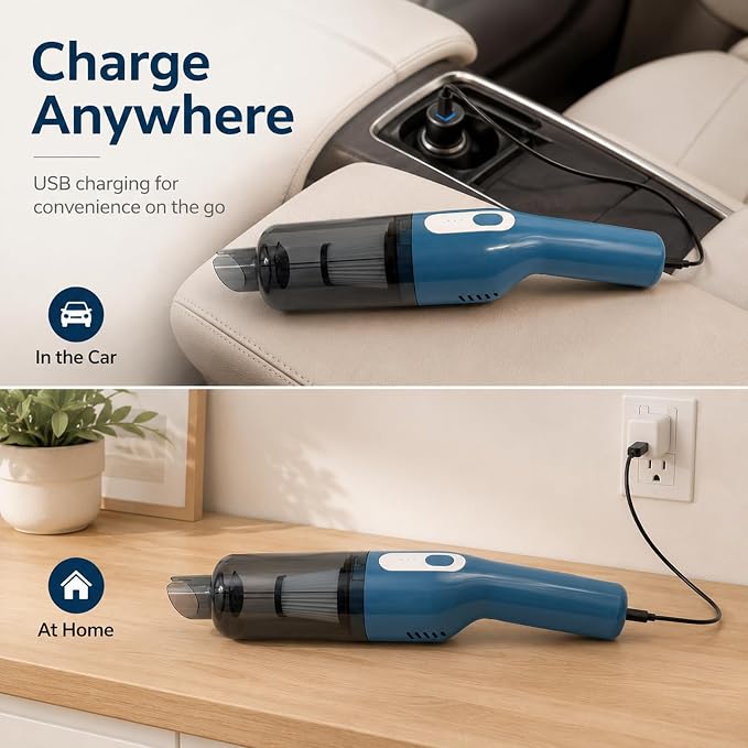 catsMeow Cordless Handheld Vacuum, Lightweight Portable Car Vacuum Cleaner with Crevice & Brush Tools, USB-C Rechargeable, Ideal for Cars, Quick Cleanups & Tight Spaces