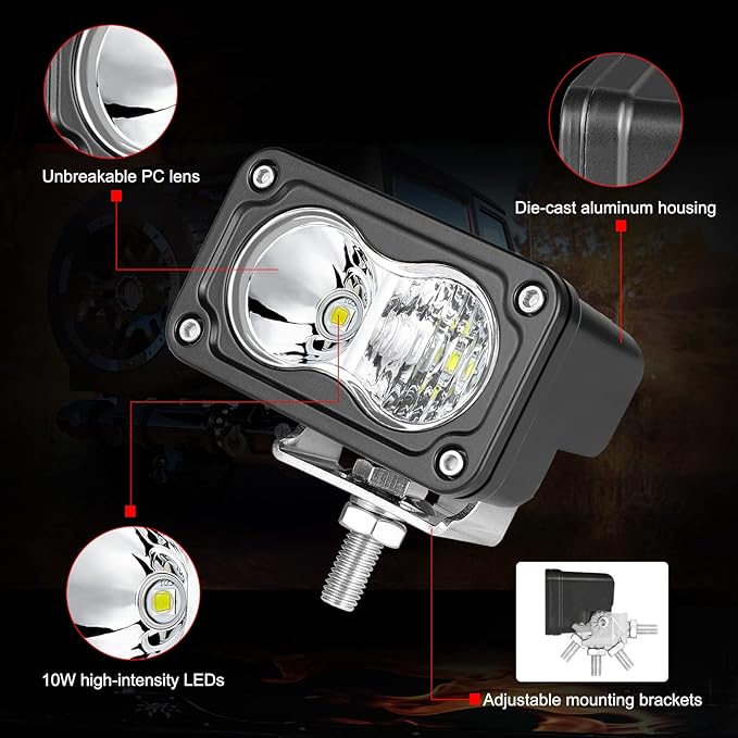 3 Inch Driving Pod Lights with Wiring Harness & Black Covers 2Pcs Off Road Light Bar Spot Flood Combo Work Light LED Pods Auxiliary Backup Cube Lights for Truck ATV UTV Motorcycle Boat