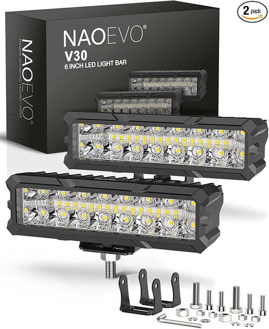 NAOEVO 6 Inch LED Light Bar, 50W 4000LM LED Fog Lights, Spot & Flood Combo for Trucks, Cars, Boat, ATV, UTV, 2 Pcs (White)