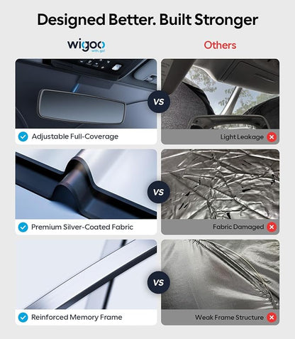 Wigoo for Volkswagen Atlas Windshield Sunshade [OEM Design, 100% Sun Blockage] Foldable Heat Insulation Sun Shade with Storage Bag, for Volkswagen Atlas (2018-2026), Silver Coating
