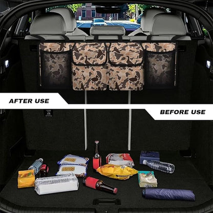 Duck Hunting Car Backseat Organizer Hanging Cars Storage Organizer with 4 Pocekts Space Saving Hanging Automotive Back Seat Organizers Storage Bag for Cars SUV Sedans