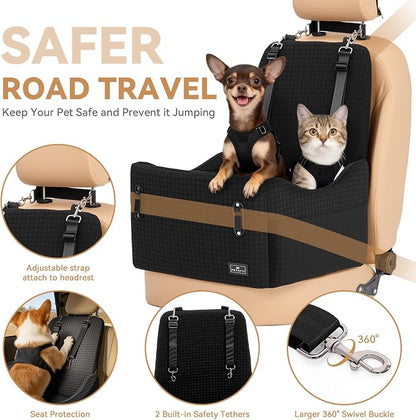 PETSFIT Dog Booster Car Seat for Small/Medium Dogs Up to 35 lbs – Patented Safety System, 5" Memory Foam Pet Car Seat, Fully Detachable and Washable Cover, Front/Back Seat Travel Booster (Black)