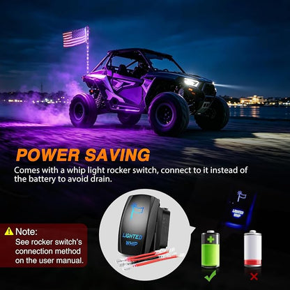 Nilight LED Whip Light 1PC 5FT Spiral RGB Antenna Whips with Spring Base, App/Remote Control DIY Chasing Patterns Brake & Reverse Lights for Side by Side ATV UTV RZR Can-Am Buggy Jeep