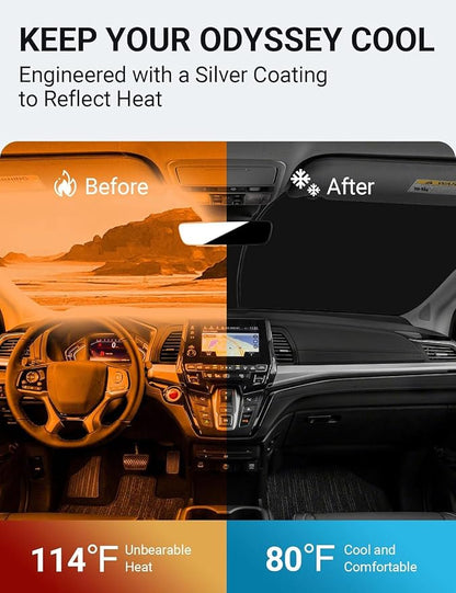 Proadsy Windshield Sun Shade for Honda Odyssey 2018-2025 2026 LX,EX,EX-L,Touring,Elite Minivan 4-Layer Foldable Front Sunshade Protector Sun Visor Blocks UV Rays Keep Car Cooler Accessories