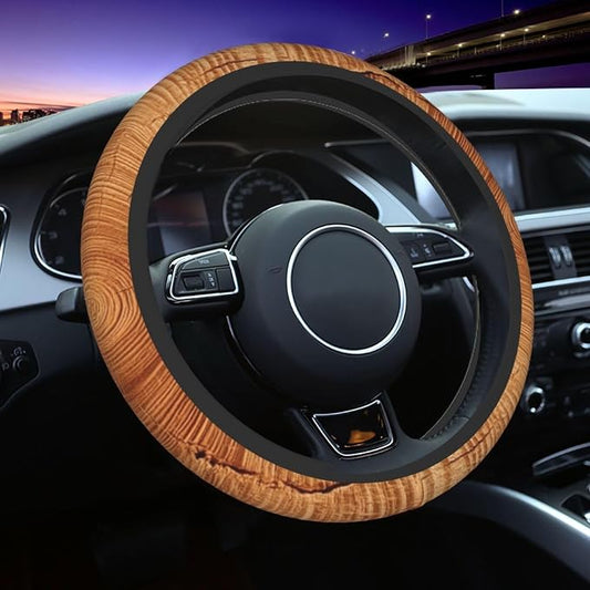 Wood Texture Steering Wheel Covers Non Slip Neoprene Universal 15 Inch Steering Wheel Protector Car Cover for Men Women