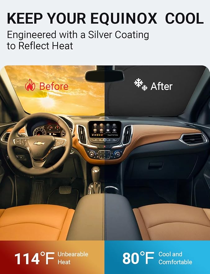 Proadsy 2026 Upgrade Front Windshield Sun Shade Foldable Sun Shade Protector Custom Fit 2018-2025 Equinox Accessories