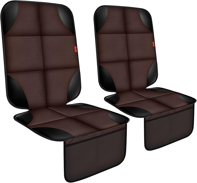 XHYANG Car Seat Protector 1 Pack Car Seat Cushion Mat Thickest Padding,Waterproof 600D Fabric Car Seat Covers for Non-Slip Backing Mesh Pockets for Baby and Pet (Brown, 2 Pcs)