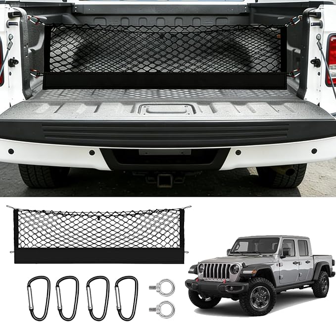 Truck Bed Cargo Net Truck Netting Custom Fit for Jeep Gladiator 2025 2026-2020 Pickup Tailgate Organizer Net Heavy-Duty Elastic Truck Storage Grocery Mesh Net-Envelope Style