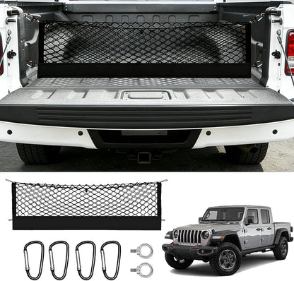Truck Bed Cargo Net Truck Netting Custom Fit for Jeep Gladiator 2025 2026-2020 Pickup Tailgate Organizer Net Heavy-Duty Elastic Truck Storage Grocery Mesh Net-Envelope Style