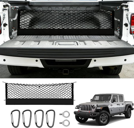 Truck Bed Cargo Net Truck Netting Custom Fit for Jeep Gladiator 2025 2026-2020 Pickup Tailgate Organizer Net Heavy-Duty Elastic Truck Storage Grocery Mesh Net-Envelope Style
