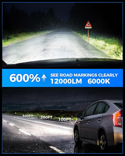 Marsauto 5202/5201 LED Fog Light Bulbs, 100% Successful Installation, 12000 Lumens 600% Brightness 6000K LED Bulbs, 5201 PS24W 5202 Fog Light Bulbs, Non-polarity, 1:1 Size, Pack of 2