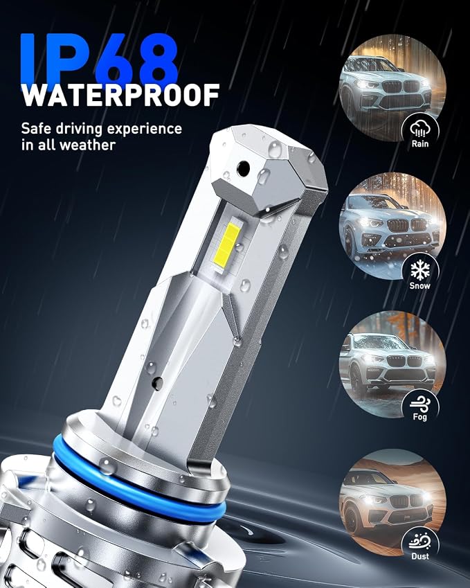 AUTOONE 9005 Light Bulbs HB3 LED, 1:1 Mini Size, 60,000LM Brightness, No Flicker 6500K Cool White, Easy 3 Min Plug and Play, IP68 Rated, Long Lifespan, 2 PCS