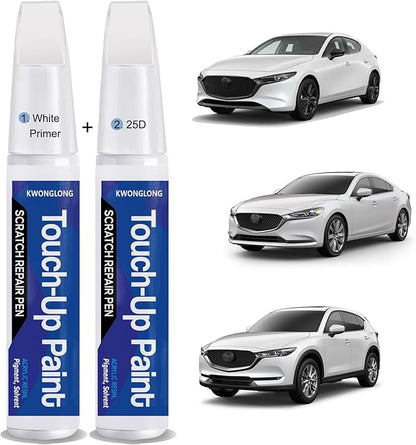 25D Snowflake White Pearl Mica Touchup Paint Compatible with Mazda, 2-in-1 Scratch Repair Pen Exact Color Match, Car Scratch Repair Pen (2pcs/set)