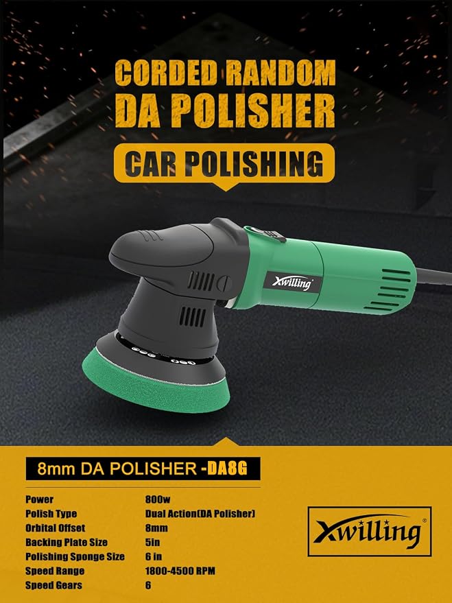 Buffer Polisher, 5-Inch 8MM Dual Action Random Orbital Car Polisher with 6 Variable Speed MAX4500 RPM, Car Detailing Kit for Car Detailing Polishing and Waxing