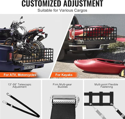 VEVOR Tailgate Net, 60 in x 18 in, Truck Bed Extender Tailgate Cargo Net with 4 Adjustable Buckle Straps, Extendable & Durable, Suitable for Truck, Trailer, Pickup, SUV