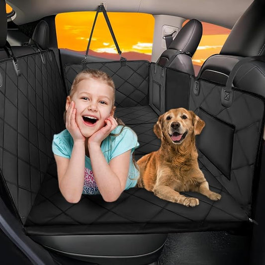 Back Seat Extender for Dogs-Large Space, Dog Car Seat Cover Hard Bottom Holds 420lbs, Sturdy Backseat Extender for Dogs,Upgraded Waterproof Pet Car Bed Dog Hammock for Car, SUV,Truck, Black
