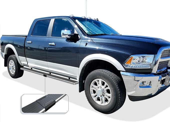APS (Silver 5in Wheel to Wheel 304 Stainless Steel) Running Boards Nerf Bars Side Steps Compatible with Ram 1500 2009-2018 Crew Cab 6.5ft Bed & Ram 2500 3500 2010-2026